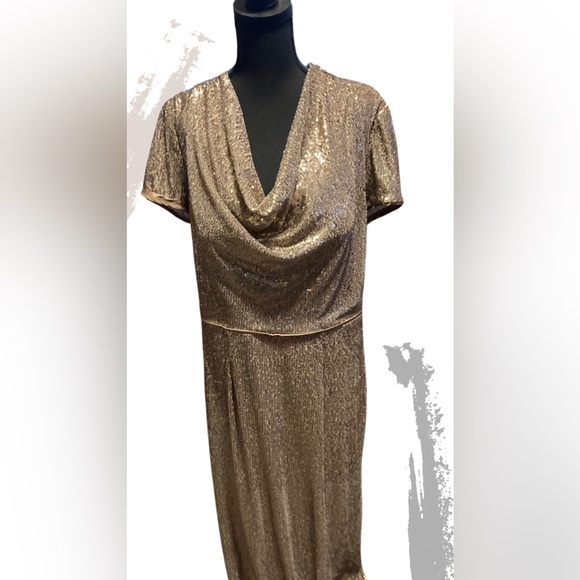 Nordstrom Gold Sequence Short Sleeve Formal Dress - Picture 3 of 5